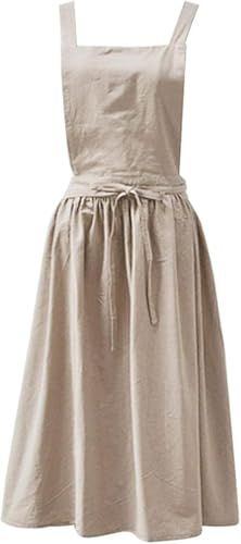 lino algodón monocolor estilo japonés cruz espalda delantal retro literatura arte floristería ropa para mujer cocina delantales, 02