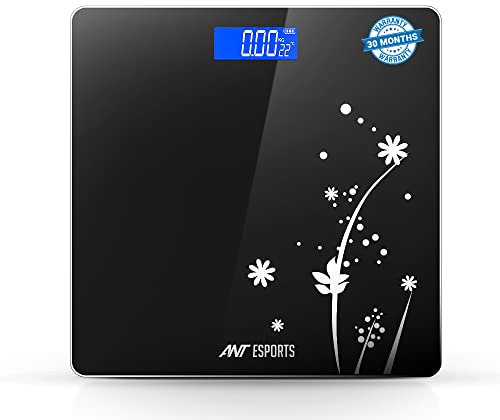 Ant Esports Flora Bud Digital Body Weighing Scale | Portable and Lightweight Design | High Weight Capacity of 180kg | High-Precision Sensor | Automatic Power Off Feature | Black
