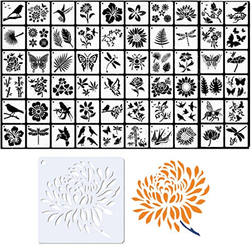 AMACOAM Schablonen zum Malen wiederverwendbare Kunststoff Schablonen Blumenschablonen zum Malen für Kinder Blumen Vogel Schablone Flower Painting Template Malvorlagen für DIY Sammelalben 60 Stück