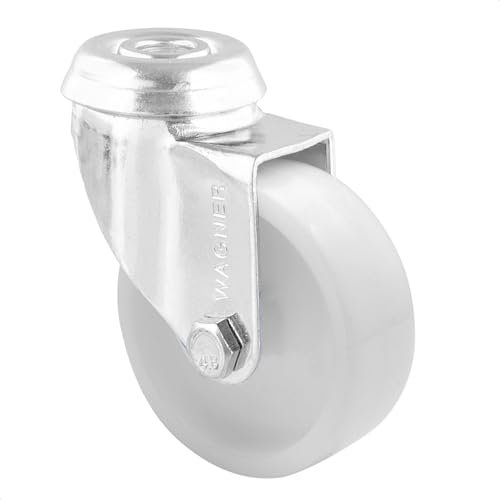 WAGNER 23167501 - Rueda giratoria con orificio trasero (diámetro: 75 mm, altura 100 mm, acero galvanizado, capacidad de carga de 60 kg), color blanco