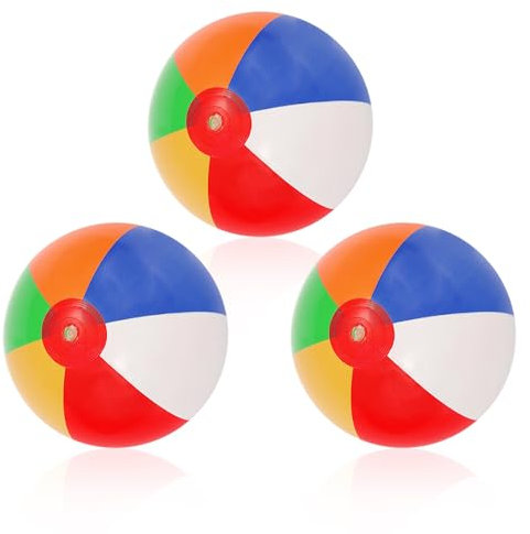 Luckious Brand 3 Pcs Rainbow Beach Balls - Colorful Inflatable Fun for Outdoor Activities and Summer Party Favors Water Toys, Pool Party Beach Toys