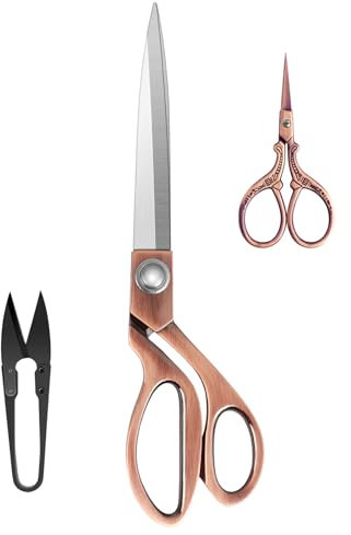 KUONIIY Schneiderscheren-Set Professionelle Edelstahl-Kupfer-Stoffschere (25,4 cm) für Stoffschneiderei, inklusive kleiner Stickschere und Fadenschneider