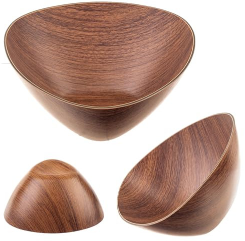 KADAX Saladier en plastique, élégant bol en faux bois, bol en plastique moderne, bol à collation (triangulaire 20,5 cm)