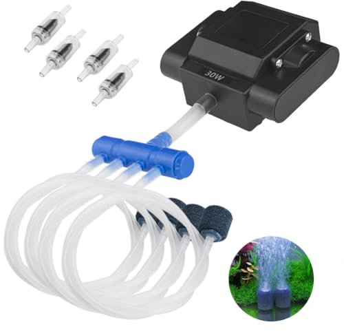 Hapihom Potente Bomba de Aire Electromagnética para Acuario, 4 Salidas, Ideal para Acuarios Grandes, Estanques Koi, Hidropónica y Comercial, con Accesorios Incluidos