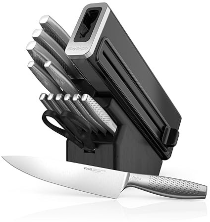 Ninja StaySharp 14-Piece Stainless Steel Knife Set, Charcoal Wood Block & Built-In Sharpener K62014EUUK