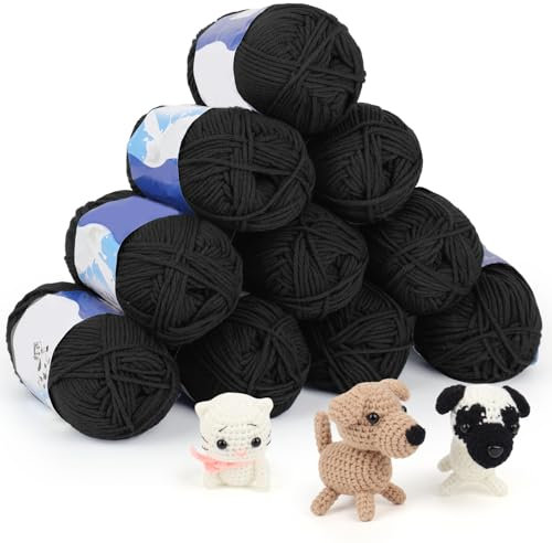 Coopay Häkelgarn 10 x 50g, 5 Faiding Weiche Wolle zum Häkeln, Handstrickgarn für Anfänger und Kinder, Baumwolle Babywolle für Häkel- und Strickprojekt, Baumwolle Crochet Yarn - Schwarz