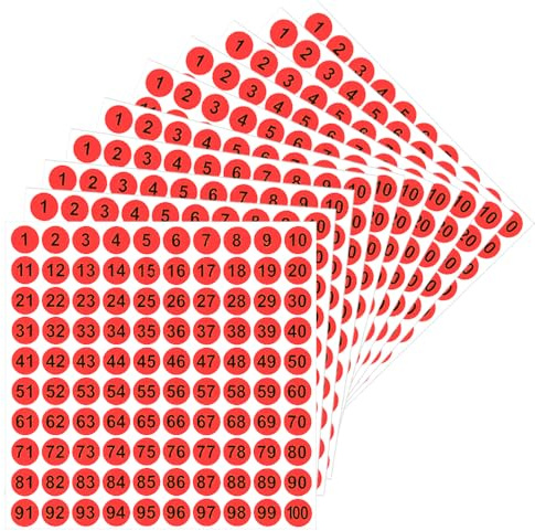 LICQIC 10 Sheets Small Self Adhesive Number Stickers, 1 to 100 Sticky Round Number Labels for Sorting, Organizing, Storage Boxes, Lockers, Office&School Supplies, 10 mm