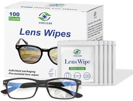 VisClear Lens Wipes for Eyeglasses, 100 counts, Ocean Scent, Individually Wrapped, Glasses Wipes, Safe for Eye Glasses,Camera Lens & Electronic Screens