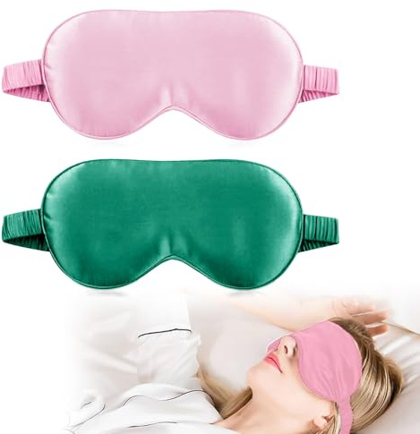 2 Stück Seidene Schlafmaske Frauen- Luxus Schlafmaske mit verstellbarem Riemen,Bequem Bio Satin Schlafbrille, Atmungsaktiv & Blockiert Licht, Augenmaske Damen Herren für Pause Reisen
