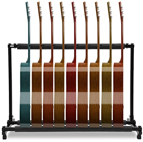 Gitarrställ järn svart, gitarrhållare för 9 gitarrer, vikbart gitarrstativ, presentationsstativ för elgitarrer elbas ukulele banjo akustisk