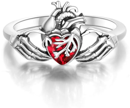ONEFINITY Skull Claddagh Ring Sterling Silver Gothic Heart Ring Irish Claddagh Jewellery Gifts for Women Mum