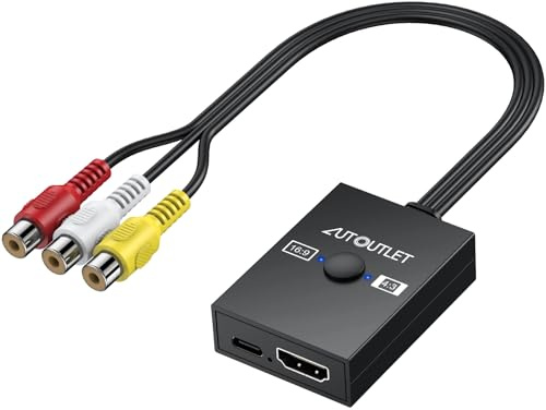 AUTOUTLET Adattatore AV a HDMI Supporto Conversione 16:9/4:3,Composito CVBS Convertitore AV a HDMI 1080P/720P,PAL/NTSC,per Wii/PS1/PS2/N64/Xbox/DVD/VCR/VHS
