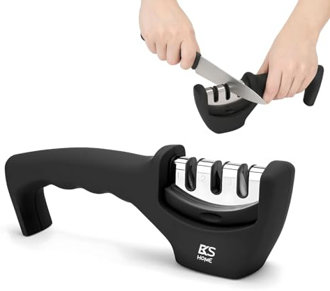 Afilador de Cuchillos Profesional 3 Etapas, Afilador Manual Inteligente para Cuchillos y Tijeras de Cocina, Mango Ergonómico y Base Antideslizante, Alternativa a Piedra de Afilar Cuchillos