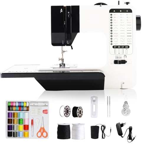 SMOCTAR Macchina da cucire per principianti e bambini, 38 programmi, macchina da cucire elettrica portatile con tavolo di allungamento, Sewing Machine Mini con velocità regolabile con pedale e kit da