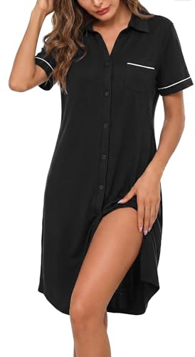 Bresdk Chemise Homme de Nuit Femme Manches Courtes Boutonnée Nuisette Été | Col en V Loungewear