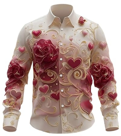 Chemise à manches longues pour homme - Faux smoking - Impression 3D - Nœud papillon - Costume de Saint Valentin - Carnaval - Amusant - Chemise décontractée - Boutonnière - Coupe droite - Pour mariage