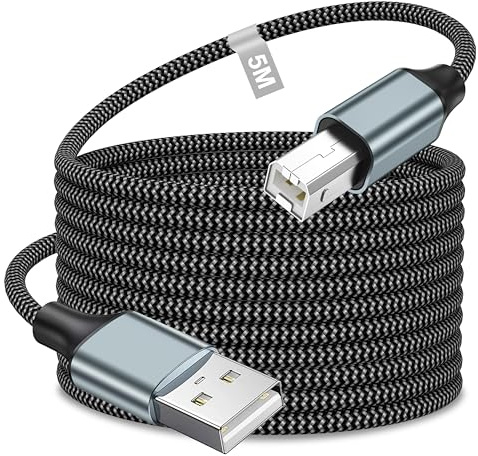 Cable Impresora USB 5M, Largo Cable USB Impresora a Ordenador Nylon Cable USBA 2.0 Cable USB Tipo B Cabo Compatible con HP, Canon, Epson, Brother, Dell, Ricoh, Xerox, Lexmark, Hero, Samsung, Envy, DAC