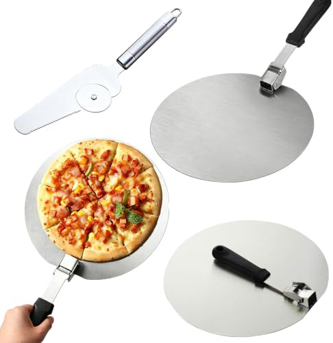 Pizzaspade pizzaspade rostfritt stål set om 2 – 30 cm 12 tum vikbart handtag 2-i-1 pizzaskärare, pizzaspade set med pizzalyftare, ugn, pizzatillbehör i rostfritt stål för lekmän och proffs