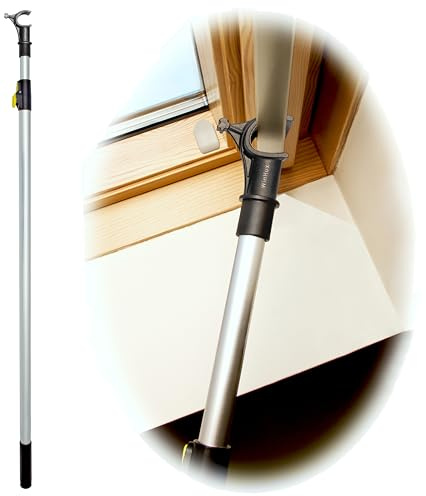 WinHux Asta Telescopica per Velux 1,2-2,0 m – Bastone Apri Finestre e Lucernari con Blocco a Pulsante e Gancio Antiscivolo, Compatibile con VELUX, Keylite, Fakro