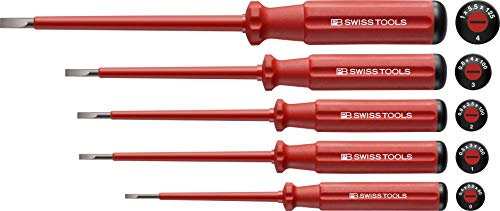 PB Swiss Tools VDE SCHLITZ Schraubendreher-Set Elektriker PB 5538, 5-tlg. (0/1/2/3/4), Isoliert bis 1.000 Volt, 100% Swiss Made, Unbegrenzte Garantie, Rot