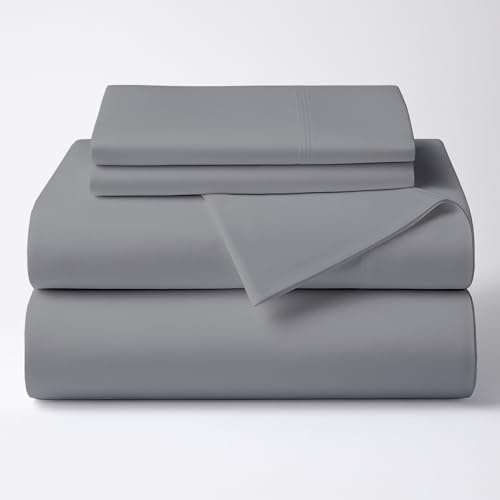 ARlinen 4 Piece King Size Sheet Set, 100% Egyptian Cotton Bed Sheets, Light Grey, Soft & Breathable Bedding, Fits Upto 10 Inch Deep Mattress