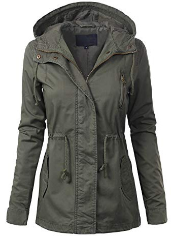 MixMatchy Women's Casual Military Anorak Jackets Zip Up Snap Button Hooded Parka Safari Utility Coats Outerwear Olive 1XL