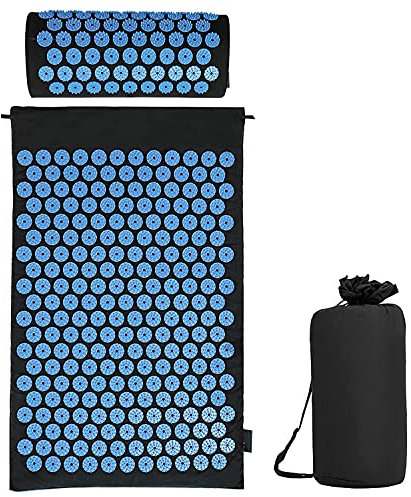 Tappetino per agopressione con cuscino per rilassare e massaggiare, per alleviare mal di schiena, mal di testa, punti energetici nel corpo e effetti stimolanti