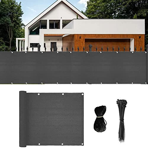 Brise-vue pour balcon, brise-vue pour balcon, opaque, protection UV et coupe-vent, avec œillets, serre-câbles en nylon et cordon pour balustrade de balcon, terrasse, jardin (0,9 m x 5 m, anthracite)