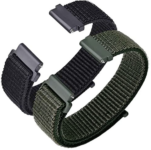 ANNEFIT Nylon Sport Watch Straps 20mm, 2 Packs Quick Release Adjustable Replacement Band for Men Women (Black and Army Green)