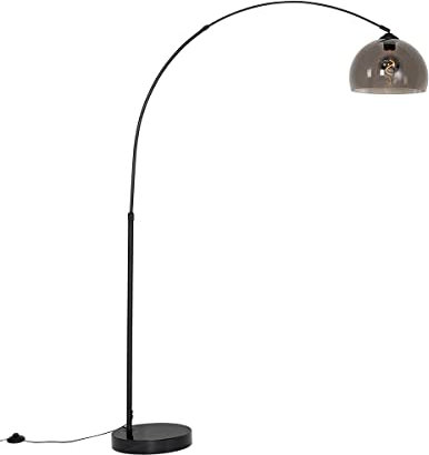 Qazqa - Moderne Bogenlampe schwarz mit Rauchglas - Arc I Wohnzimmer I Schlafzimmer - Stahl Länglich - LED geeignet E27