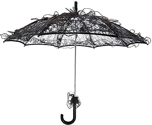 Ombrellino in Pizzo, Ombrello da Sposa in Cotone e Pizzo, per Matrimoni, Feste, Danze, Fotografia, Oggetti di Scena, Regalo (rosa)(Nero)