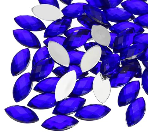 QUARKZMAN 100 Piezas de Gemas de Acrílico de Espalda Plana de 7mm x 15mm en Forma de Ojo de Caballo, Piedras Preciosas Artificiales para Manualidades, Azul Oscuro