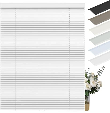 Sulugood Custom Cordless Aluminum Mini Blinds for Windows 1 Room Darkening Metal Horizontal Window Blinds Venetian Light Adjust Window Shades for Home Office Door,White