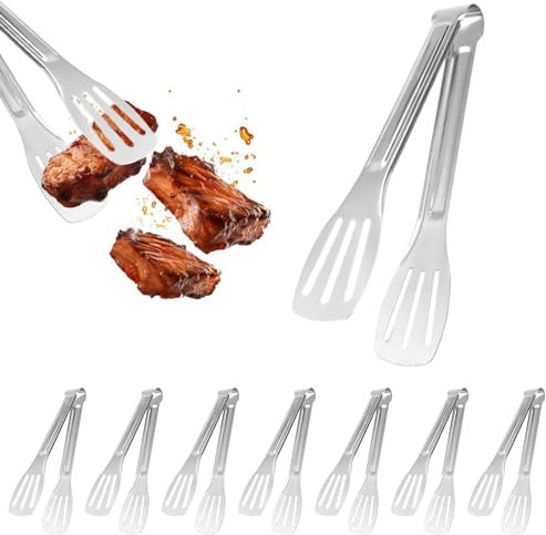 8 Pezzi Pinze Da Cucina, Acciaio Inox Pinze, 19cm Pinza per Barbecue Acciaio Inox, Morsetto Resistente Al Calore, Lavabile in Lavastoviglie, Per Cottura Al Barbecue, Grigliate, Servizio a Buffet