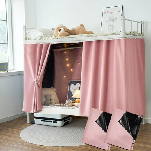 HAOZAIKEJI Student Bunk Bed Curtains Dormitory Blackout Bed Drapes for Loft Bed Forest Moon Curtain for Bed Frame Dustproof Decorative Shading Canopy for Bottom Bunk Bed, 2pcs, Pink