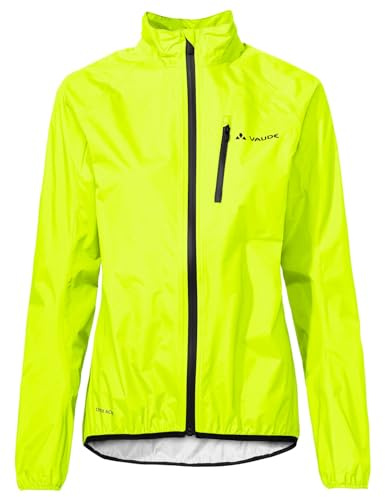 VAUDE Women‘s Drop Jacket III, leichte Regenjacke, atmungsaktiv & wasserdicht, zusammenrollbar, Passform: Slim fit, neon yellow uni, 44