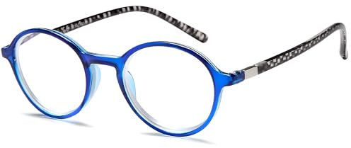 NEW VISION Occhiali da Lettura Donna, Occhiali da Vista Anti Luce Blu, CE, UV400 Leggero Telaio Rotondo per Uomo Donna, NV1195-B (Blu, 2.5, Diottria)