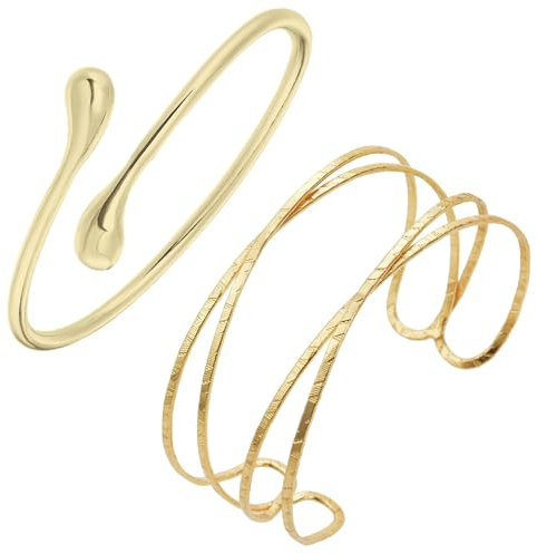 CPRNQY 2 Stücke Oberarmreif Gold, Armreifen für Damen, Minimalistisches Armreif Oberarm, Zarter Geschichteter Armschmuck, Armbänder Geschenk für Mama Freund Tochter