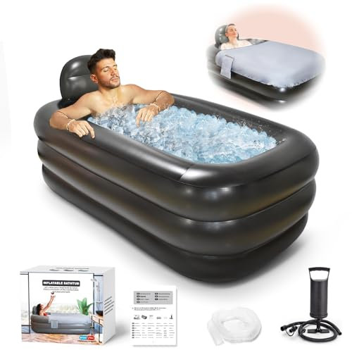 Nevife Baignoire gonflable avec fond de baignoire confortable, pliable, portable, pour spa adulte, idéale pour les bains chauds/bains glacés, 160 x 90 x 50 cm, gris foncé
