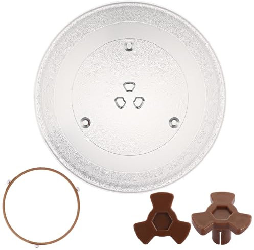 AHAQU Microwave Turntable Glass Plate, 285mm/11.2 Inch Durable Microwave Plate Replacement with 6 Fixers, Microwave Glass Plate with Turntable Ring and Support