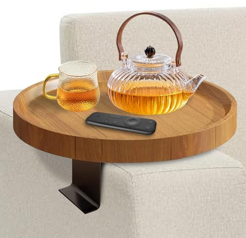 SUNOYA Vassoio per Bracciolo del Divano, Tavolino da Divano, Vassoio per Divano, Design Speciale, Pratico Supporto in Metallo, Diametro 30 cm, per Cene, Telecomandi, Bevande E Snack