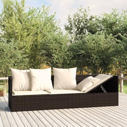 IKAYAA Sofá Jardín 3 Plazas de Ratán, Sofá de Exterior 3 Plazas, Sofas Terraza con Cojines Acolchados, Sofá 3 Plazas para Jardín Patio Terraza Marrón