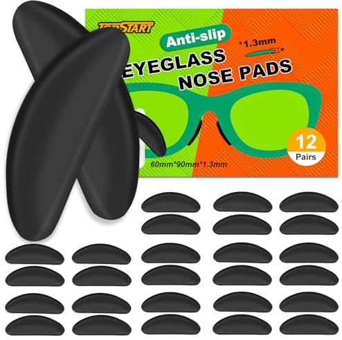Eyeglass Nose Pads for Glasses - 1.3mm Ultra Thin Silicone Anti-Slip Stick-On Grips, Replacement Anti Slip Nosepads for Plastic Frames Eyeglass Glasses Sunglasses 12 Pairs