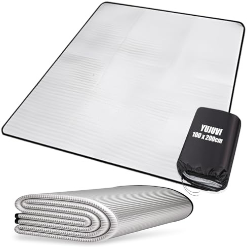 YUJUVI Tapis Isolant Camping 100x200cm Tapis de Camping en Mousse, Tapis de Sol de Camping en Aluminium Étanche Pliable pour Tente, Randonnée, Pique-Nique, Extérieur