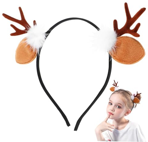 FONDOTIN Diademas Navideñas para Niña Cuernos de Alce Grandes, 2 Piezas de Accesorios Pelo Material de Fieltro y Resina, Ideales para Fiestas y Disfraces