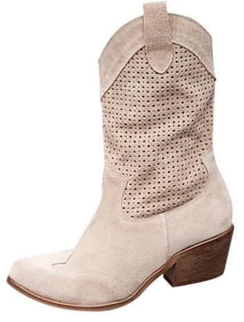 Botines de vaquero para mujer, color marrón, botas de otoño de piel, cómodas, cortas, botas de otoño, negras, botas de invierno, medias altas, botas de vaquero, para exteriores, elegantes, beige, 38