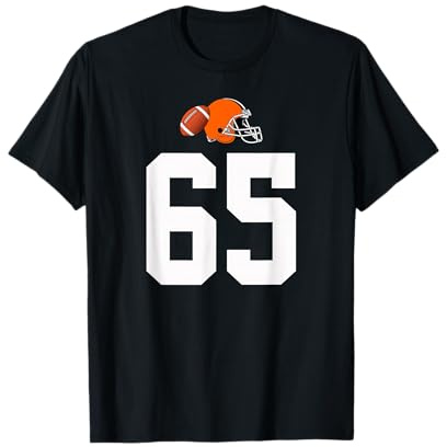 Americano Fútbol Casco Estilo Vintage Número 65 Camiseta