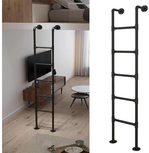 Lit mezzanine en métal peu encombrant avec échelle, accès aux escaliers de secours pour la sécurité de la maison, grenier et sous-sol, design robuste, supporte 150 kg