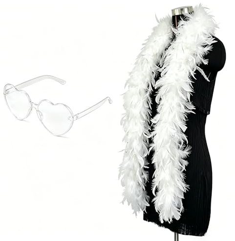 Piiannm White Feather Boa with Heart Sunglasses for Dancing Wedding Festival Decoration