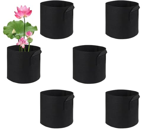 Planteringspåsar 6 stycken krukor för utomhusblommor med handtag | Tygkrukor För användning på bakgård, bondgård, i växthus, på balkong, terrass samt för